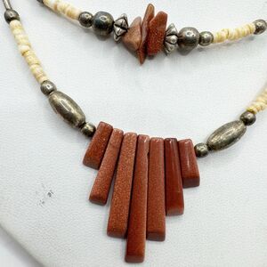 Vtg 2 Tier Silver GoldStone Beaded Southwest Heishi Beads Necklace Collar